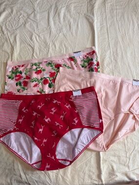 NWT Cacique Three-Pack cotton Briefs in Red & Pink Floral Mix 22/24w